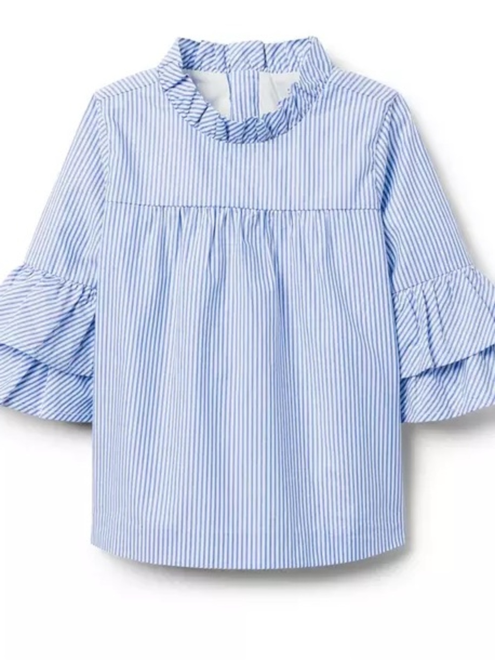 Janie and Jack Sky Blue Striped Ruffle Top Size 12-18 Month Bell Sleeve Preppy